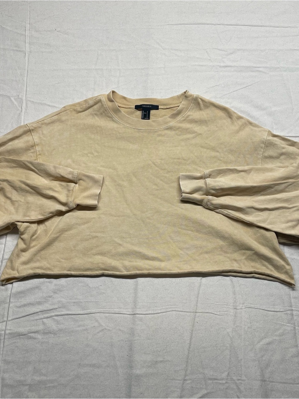 Forever 21 Cropped Crewneck Sweatshirt - Light Beige